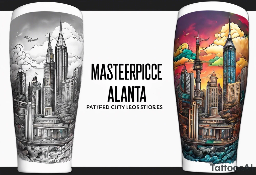 I need a city of Atlanta themed leg sleeve tattoo tattoo idea