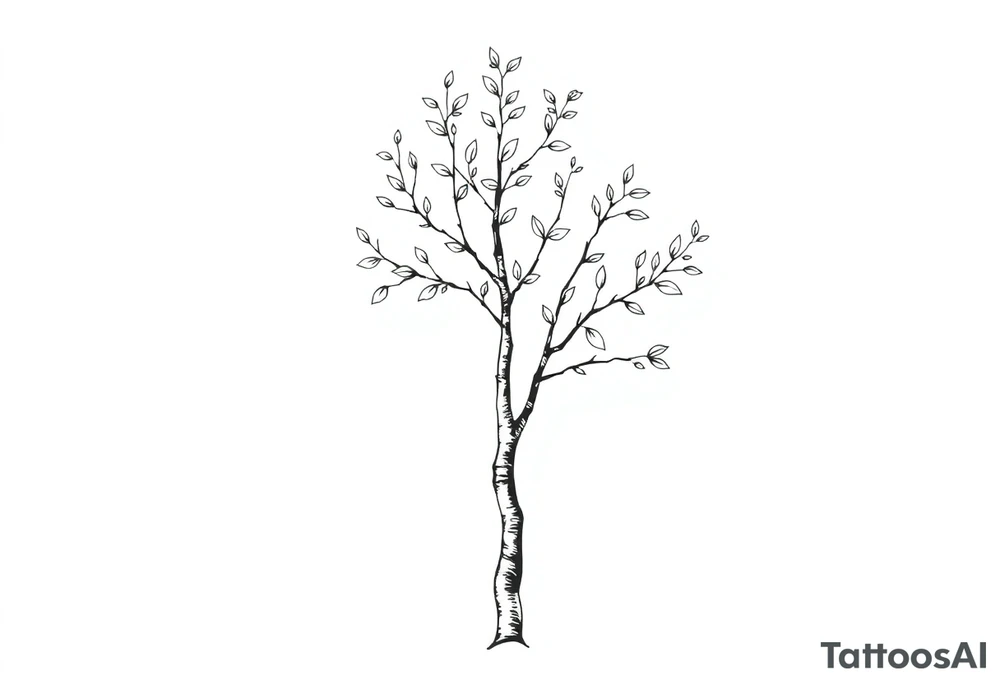 birch tree with leaves tattoo idea