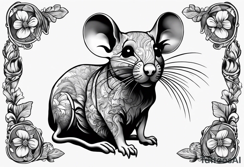 portrait of a mouse and cheese same size with human face tattoo idea