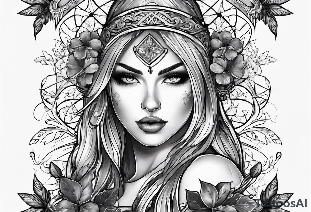 idea of adding buffs to people with this tattoo. using realistic style with arrows and Four Leaf Clover to generating stats of Luck. tattoo idea
