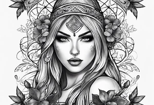 idea of adding buffs to people with this tattoo. using realistic style with arrows and Four Leaf Clover to generating stats of Luck. tattoo idea