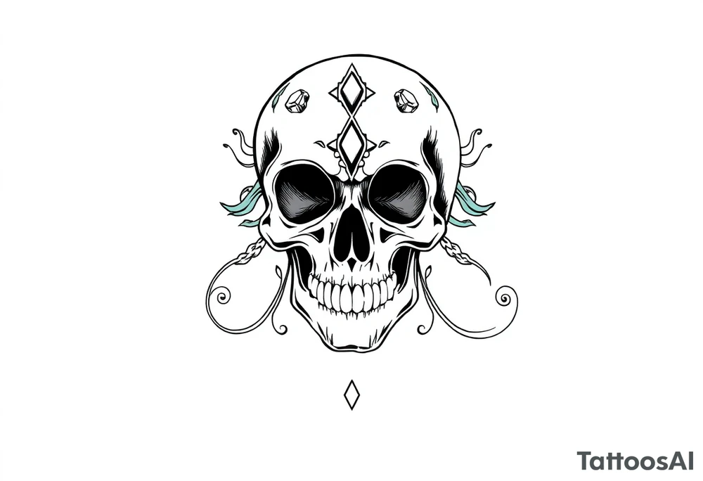 Skull with  jewels
 stormy skies female tattoo idea