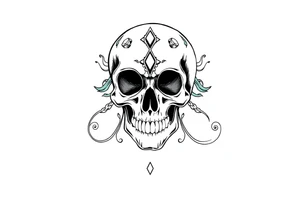 Skull with  jewels
 stormy skies female tattoo idea