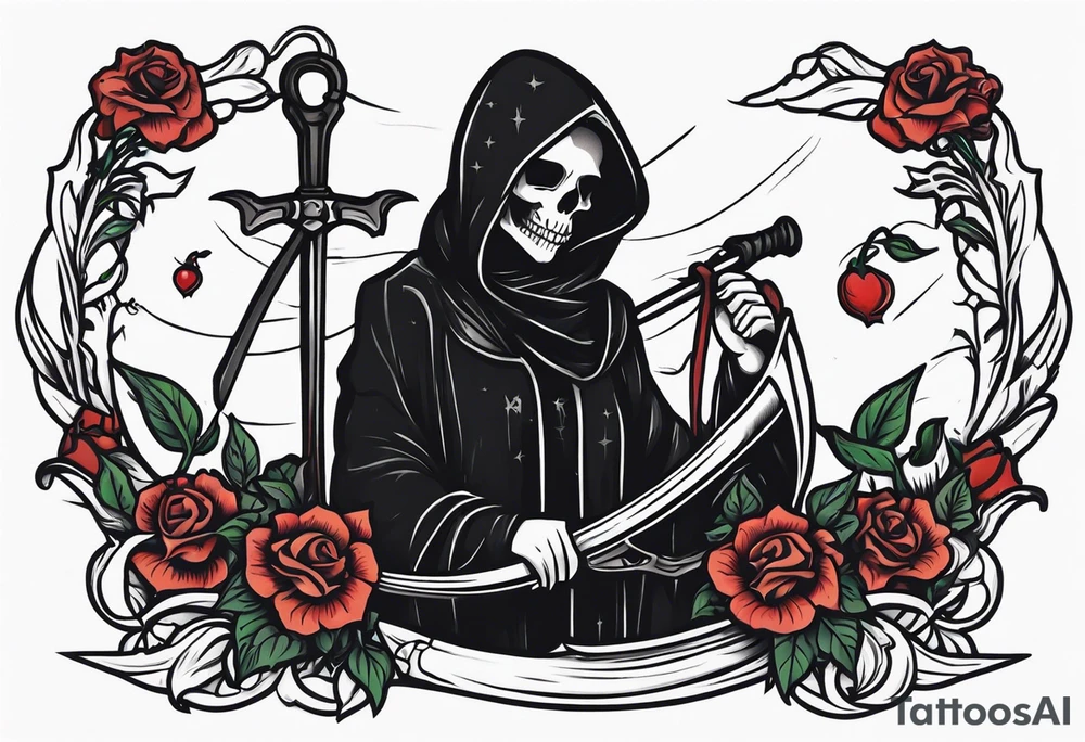 death with scythe and nightshade mortician tattoo idea