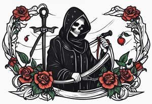 death with scythe and nightshade mortician tattoo idea