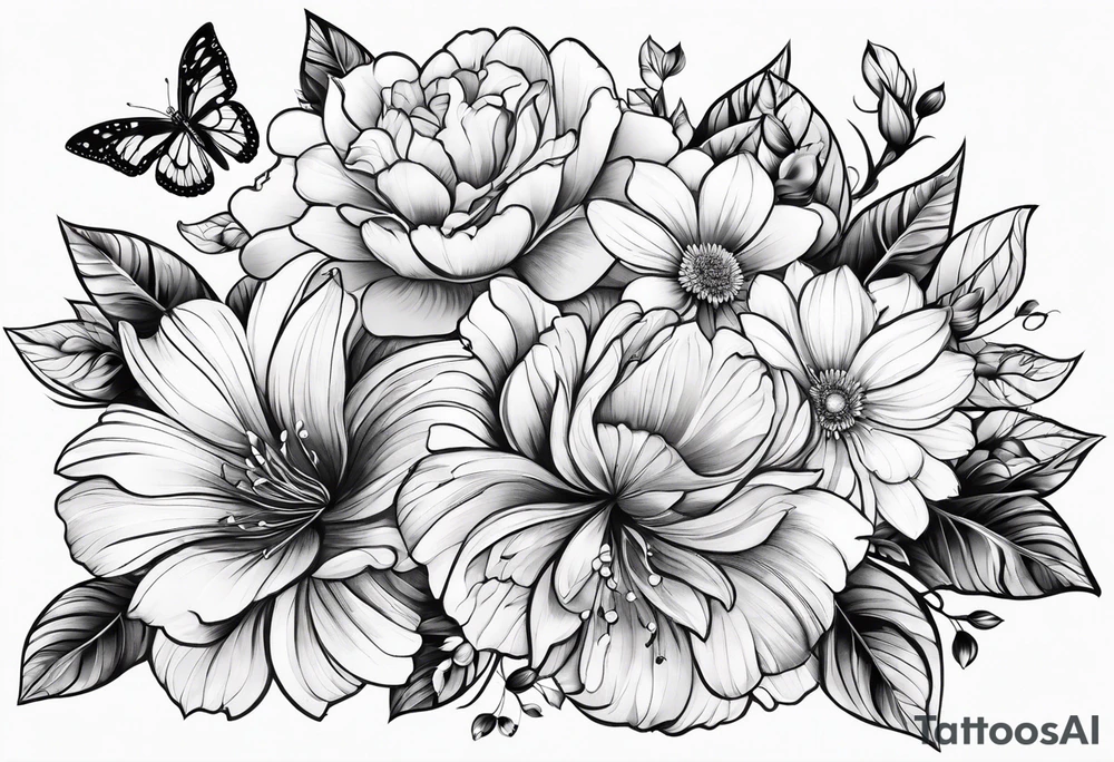 floral design with butterflies tattoo idea