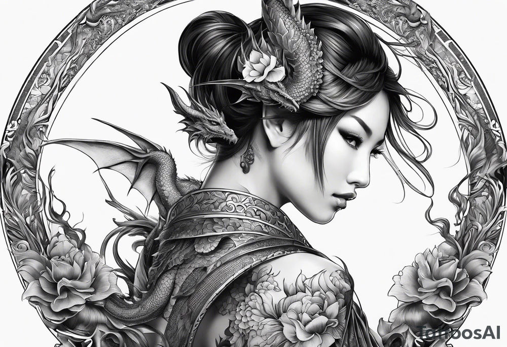 fit in one sheet full body warrior nymph with dragon tattoo idea