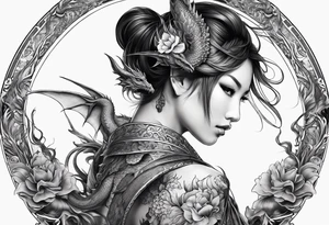 fit in one sheet full body warrior nymph with dragon tattoo idea