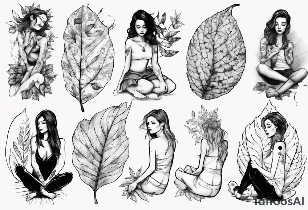 Girl sitting on a leaf tattoo idea