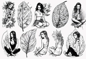 Girl sitting on a leaf tattoo idea