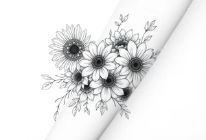 Large floral design with multiple types of flowers including sunflowers tattoo idea