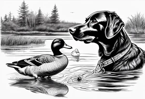 bird dog retrieving duck from marsh in its mouth tattoo idea