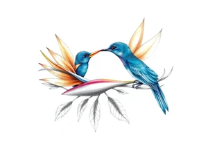 Bird of paradise flower with blue bird tattoo idea