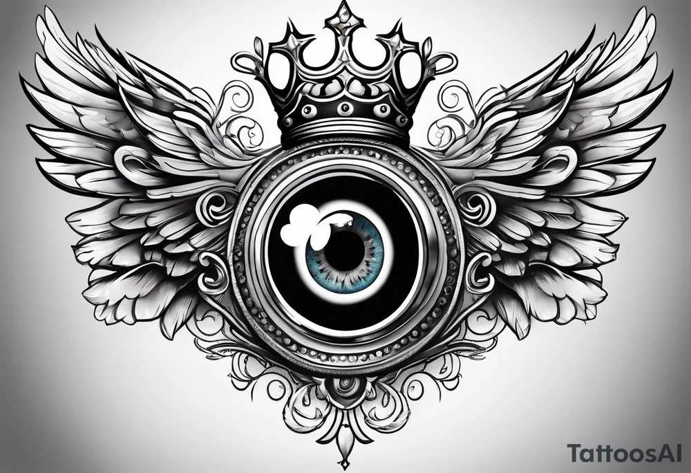 big eye with wings and crown tattoo idea
