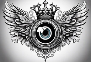big eye with wings and crown tattoo idea