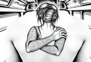the main Harriet, a young teen girl with very hairy forearms riding on a bus tattoo idea
