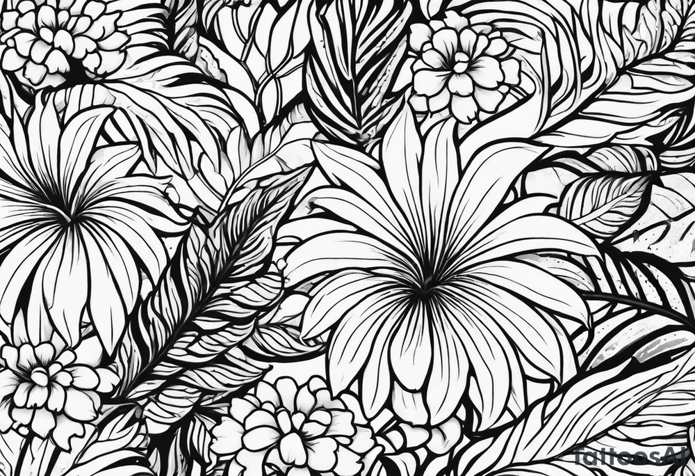 Fern leaf and flower tattoo idea