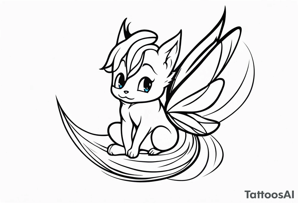 A fairy with a tail inspired by the logo of the show called Fairy Tail in a fetal position leaning in tattoo idea