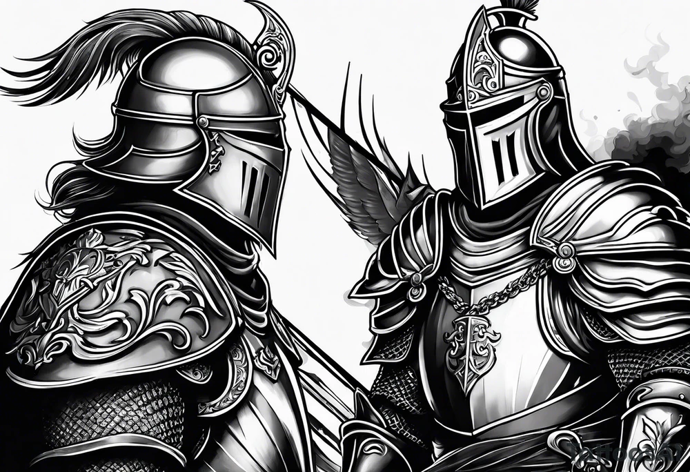 two sexy male knights tattoo idea