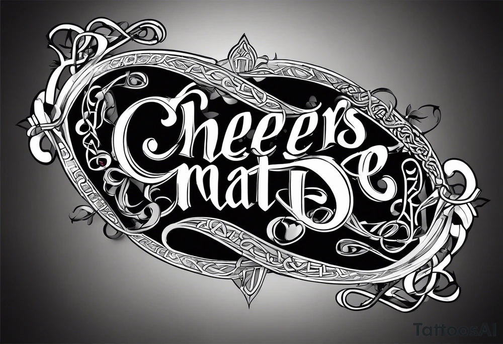Cheers Mate text, armband +Celtic +Cancer Ribbon +tribal +artistic tattoo idea