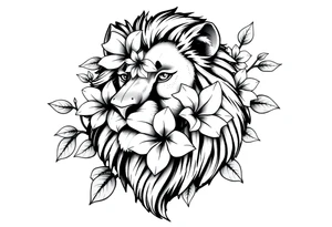 Lion with jasmine flowers around it tattoo idea