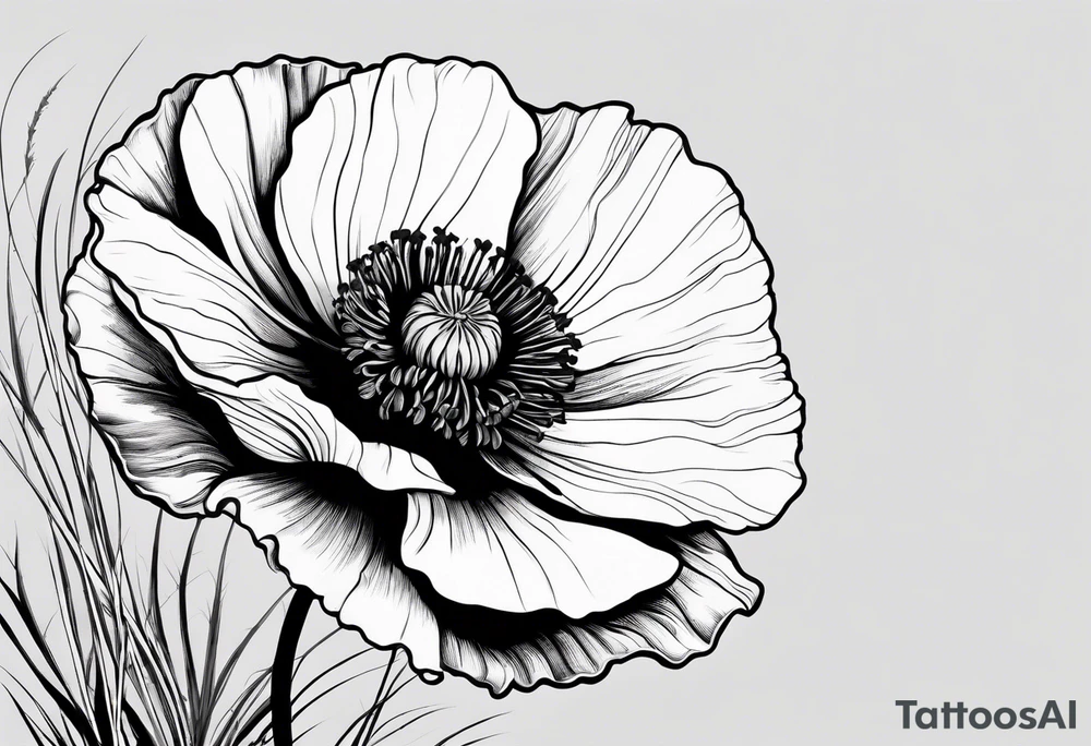 Lone poppy growing out of boulder tattoo idea