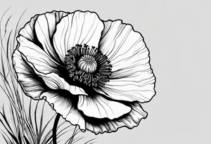 Lone poppy growing out of boulder tattoo idea