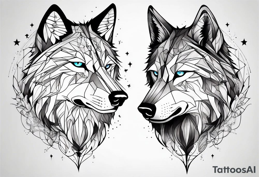 Constellation, two animal wolf, géométric tattoo idea