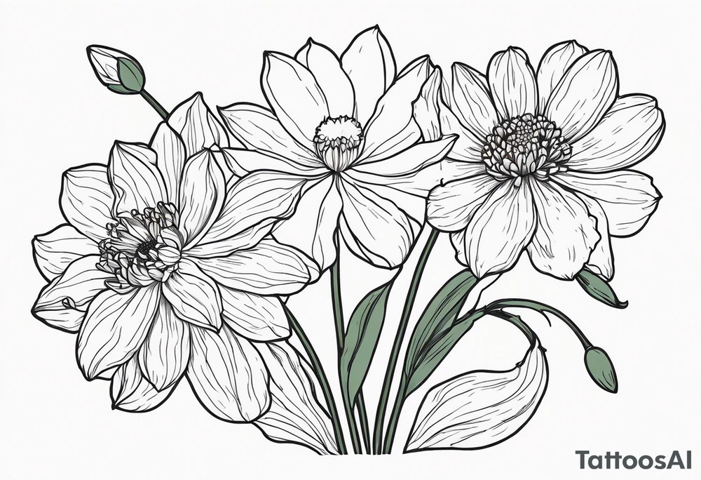 Narcissus, Chrysanthemum, Cosmos, snow drop tattoo idea Narcissus, Chrysanthemum, Cosmos, snow drop tattoo idea