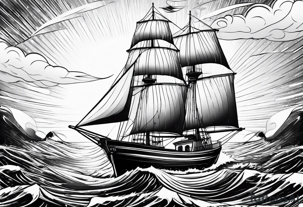 front bow sails with lighthouse on board tattoo idea