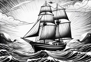 front bow sails with lighthouse on board tattoo idea