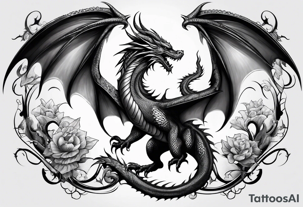 Family of five dragons with wings spread tattoo idea