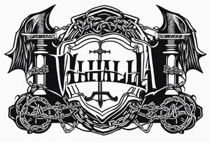 Valhalla  sword shield axe barbed wire chains tattoo idea