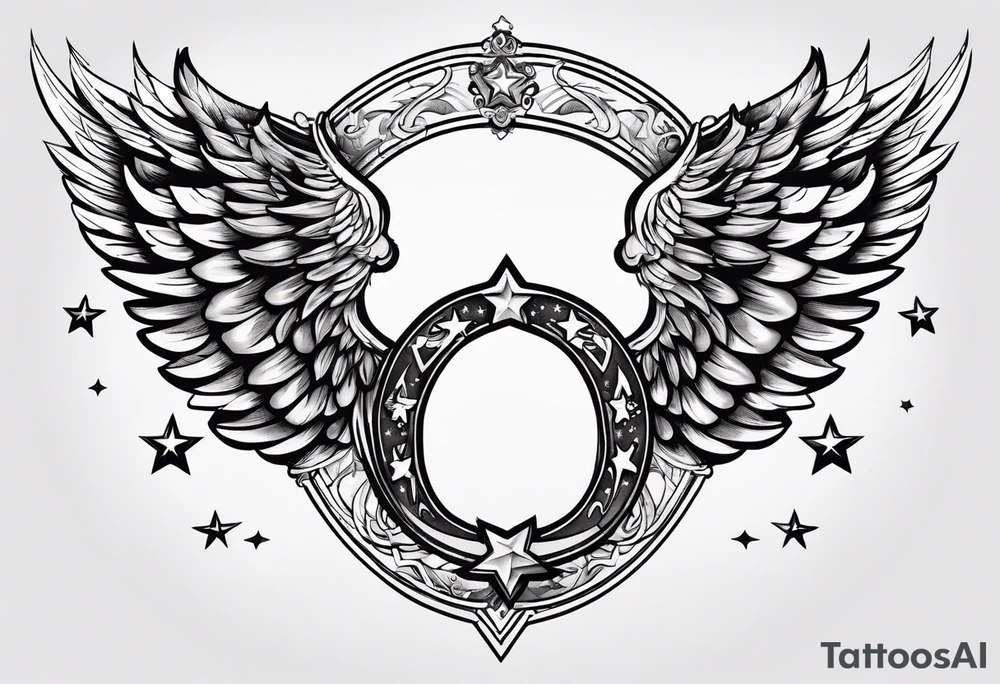 horseshoe with stars and wings open tattoo idea