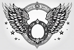 horseshoe with stars and wings open tattoo idea