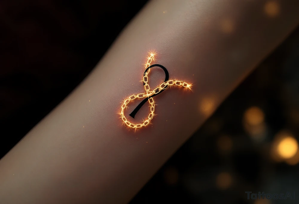 The rune is etched in deep black, with glowing golden lines illuminating the edges. The design is complemented by interwoven chains or binding vines, representing the unbreakable bond between soulmates. The soft golden glow symbolizes the warmth and unity of love. tattoo idea