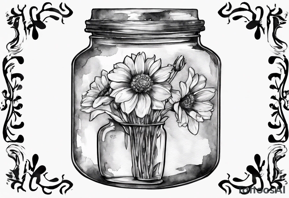 jar with flowers and the date blow the jar 12.08.05 tattoo idea