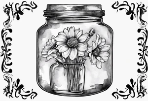 jar with flowers and the date blow the jar 12.08.05 tattoo idea
