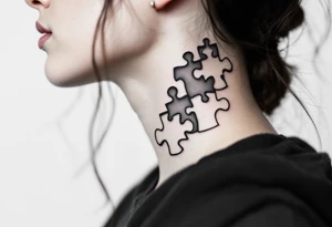 Cover the whole side of the neck puzzle piece tattoo where one of the pieces says Rella tattoo idea