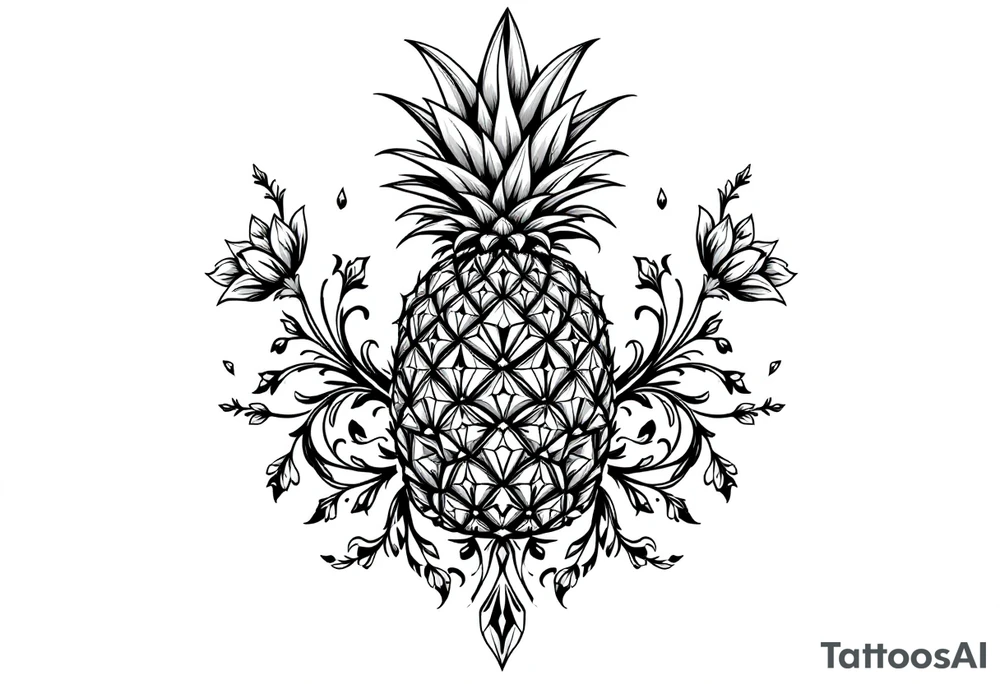 pineapple with diamonds and magestic, crown, vagina, anus, pubic tattoo idea
