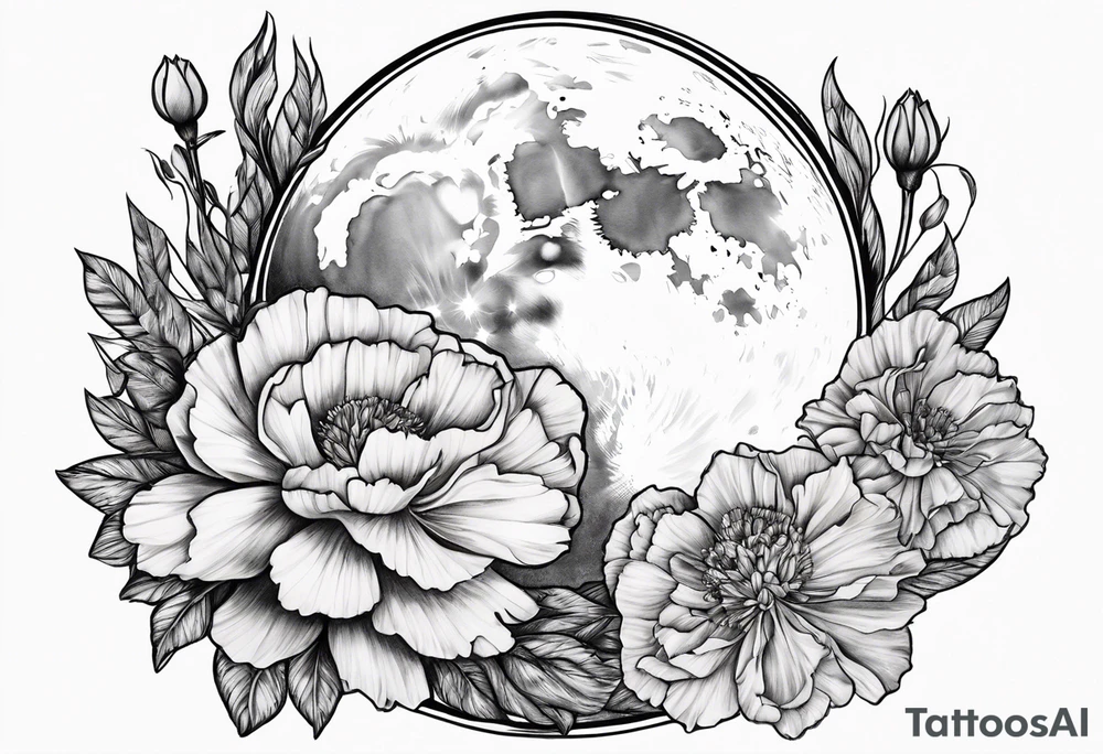 Moon and carnation tattoo idea