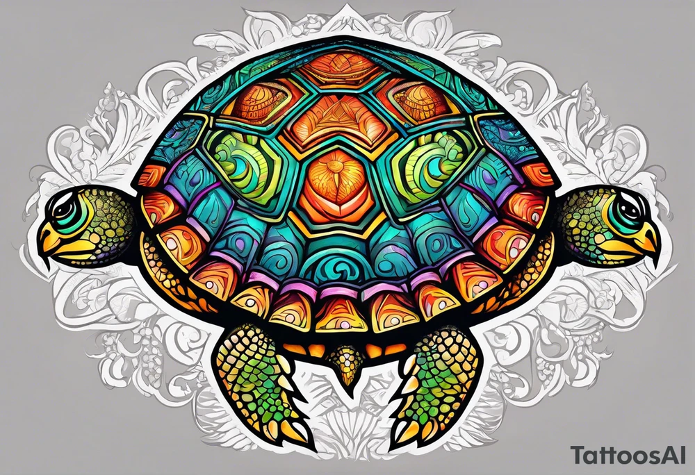 tropical psychedelic turtle's back, top down view, as seen from above tattoo idea