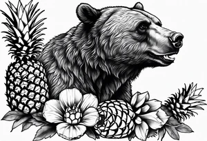 Bear biting pineapples tattoo idea