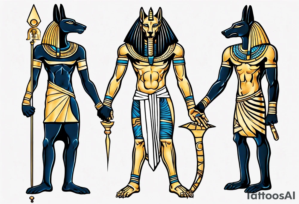 anubis and horus full arms tattoo idea