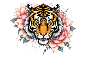 Tiger covered in lotus flowers tattoo idea