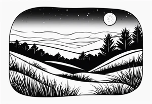 the moon shining down onto a patch of grass tattoo idea