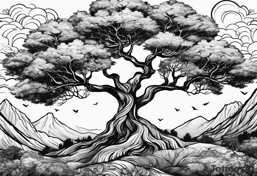 Three trees fineline tattoo idea