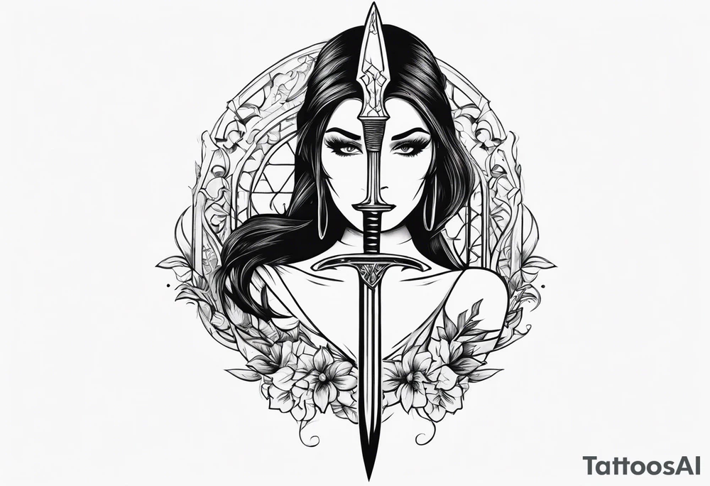 Female holding dagger tattoo idea