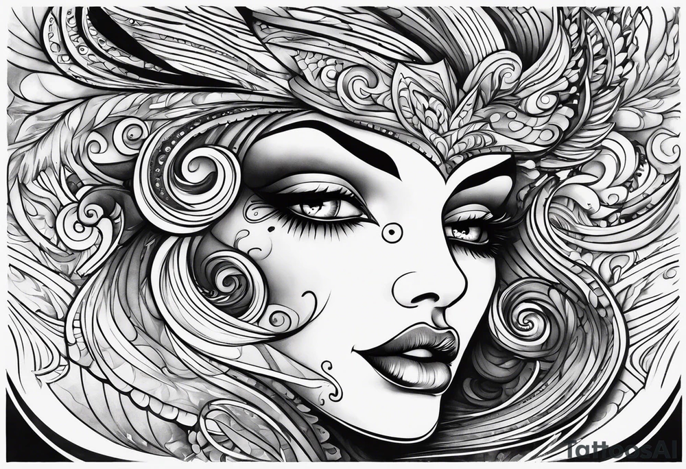 elongated cartoon face mouth open white eyes tattoo idea