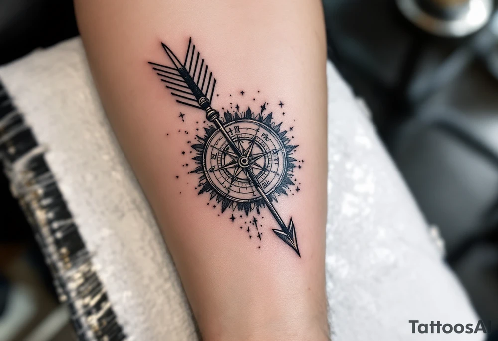 Japanese arrow with compass/clock tattoo idea